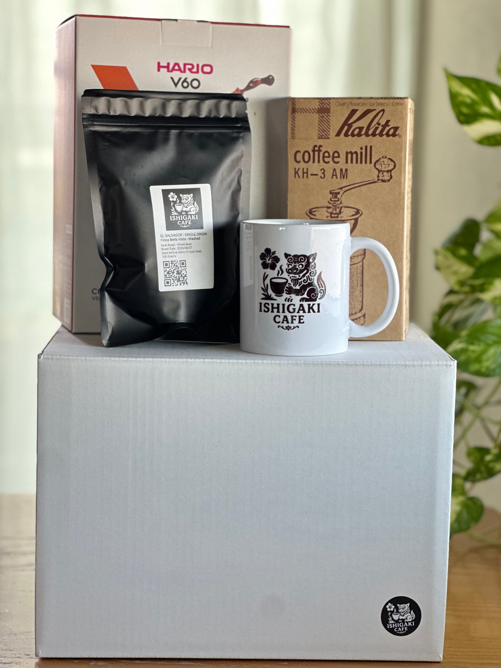 V60 Starter Gift Box – Hario V60, Kalita Grinder, IshigakiCafe Original Mug & Coffee Set